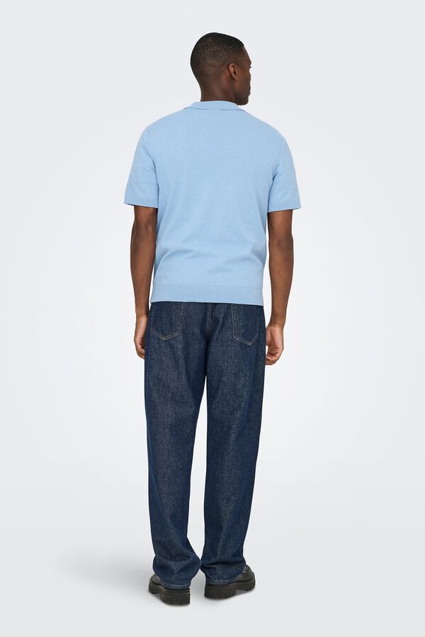Only & Sons Polo de punto manga corta azul