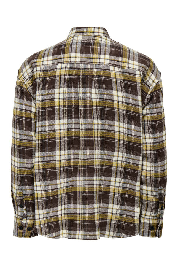 Only & Sons Camisa manga larga cuadros marr&oacute;n