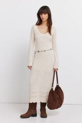 Springfield Pointelle jersey-knit midi dress brown