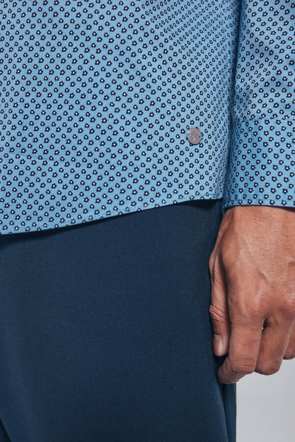 Springfield Camisa popelina micro estampado azul