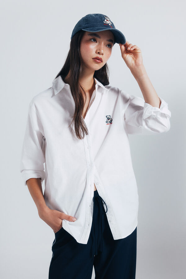 Springfield Oversized bear embroidered shirt white