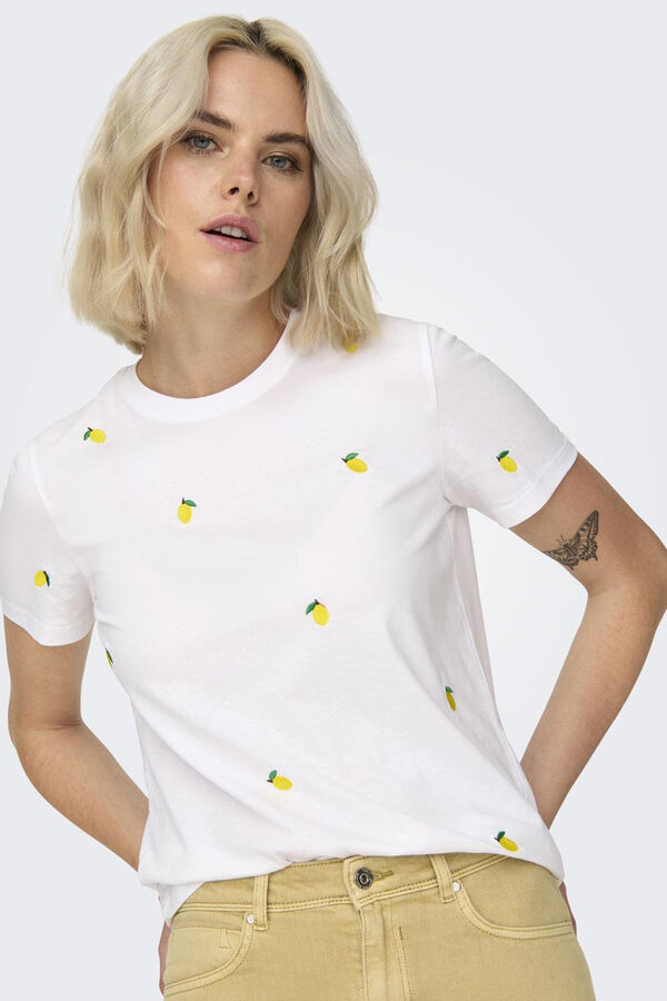 Only short sleeve shirt with embroidered details white