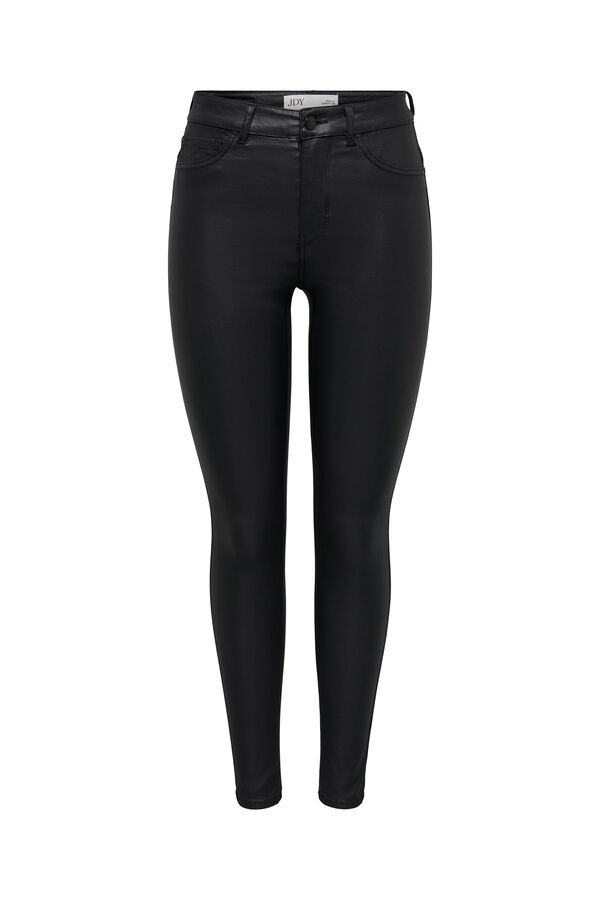 Springfield Skinny fit high-waist waxed-effect trousers crna