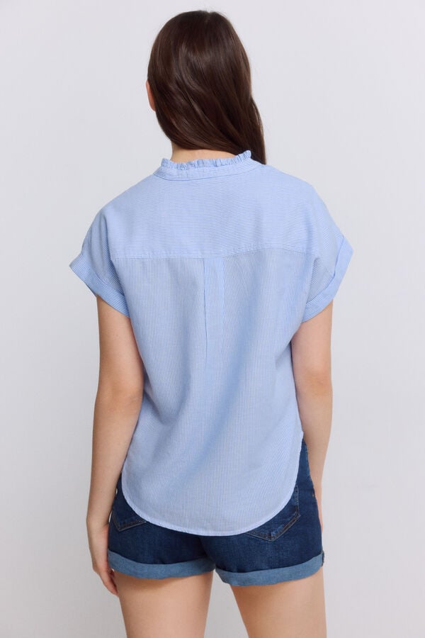 Springfield Mandarin collar ruffle blouse blue