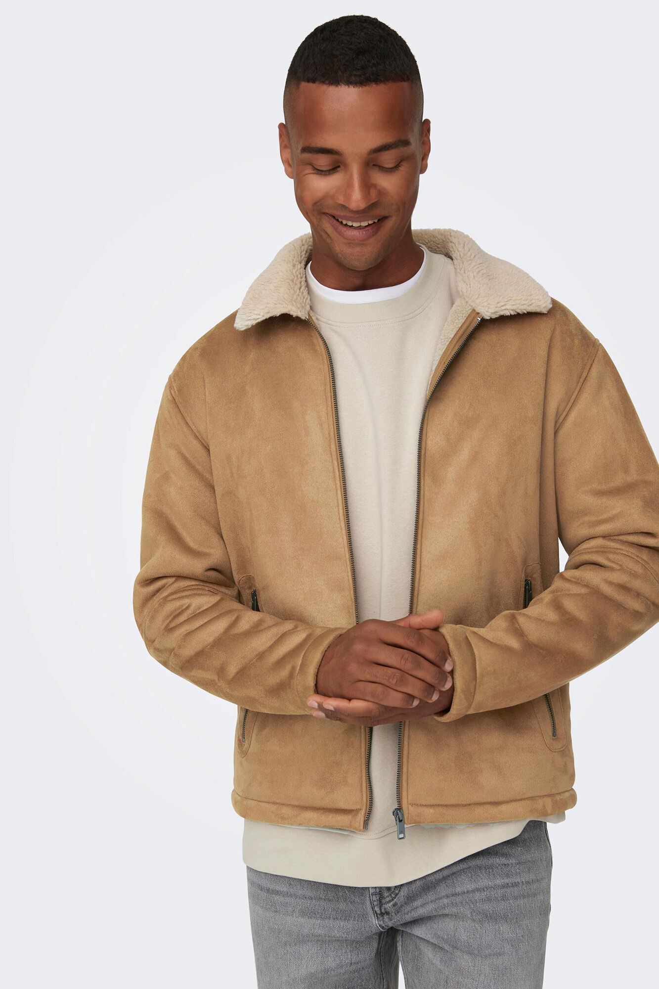 Tan discount shearling jacket