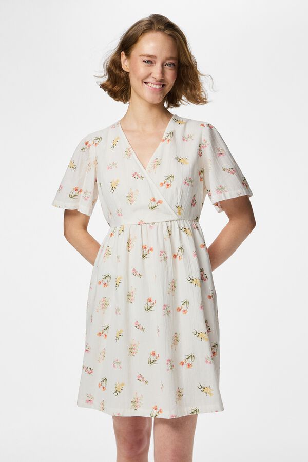 Pieces Printed short sleeve mini dress white