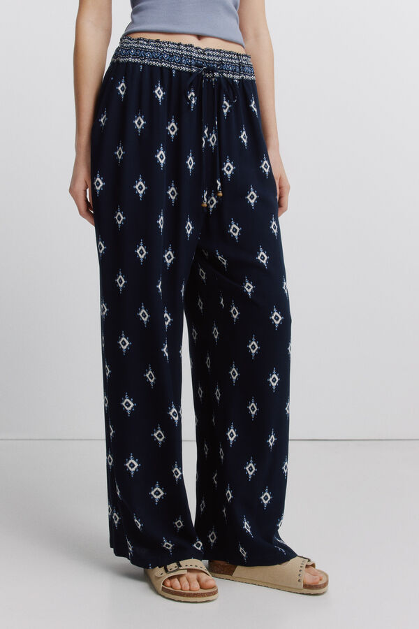 Springfield Printed rustic drawstring trousers blue