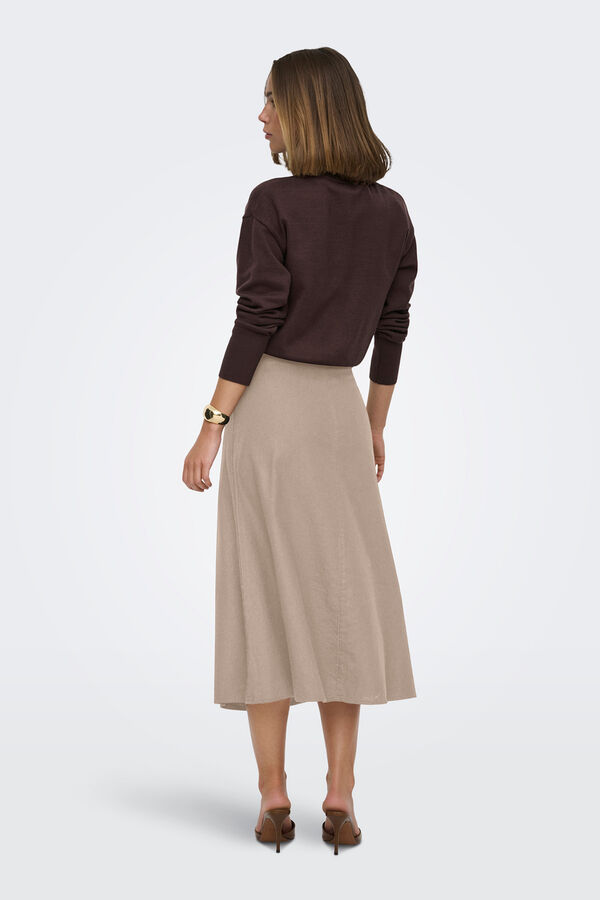 Only Falda midi de lino beige