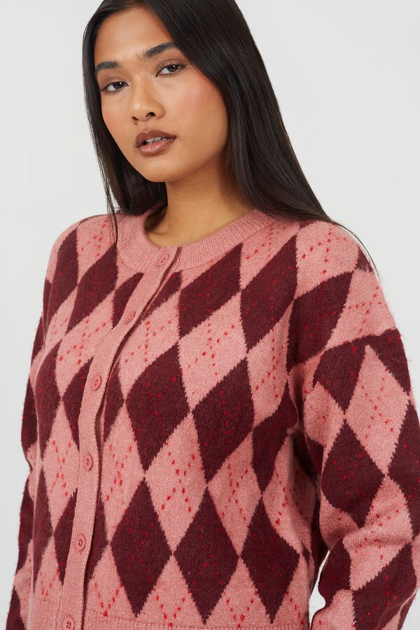 Brave Soul Diamond round neck cardigan pink