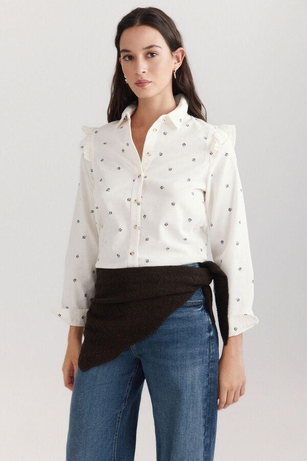 Springfield Chemise en velours c&ocirc;tel&eacute; &agrave; volant beige