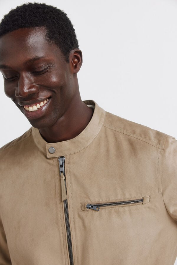 Springfield Suede-effect jacket nude