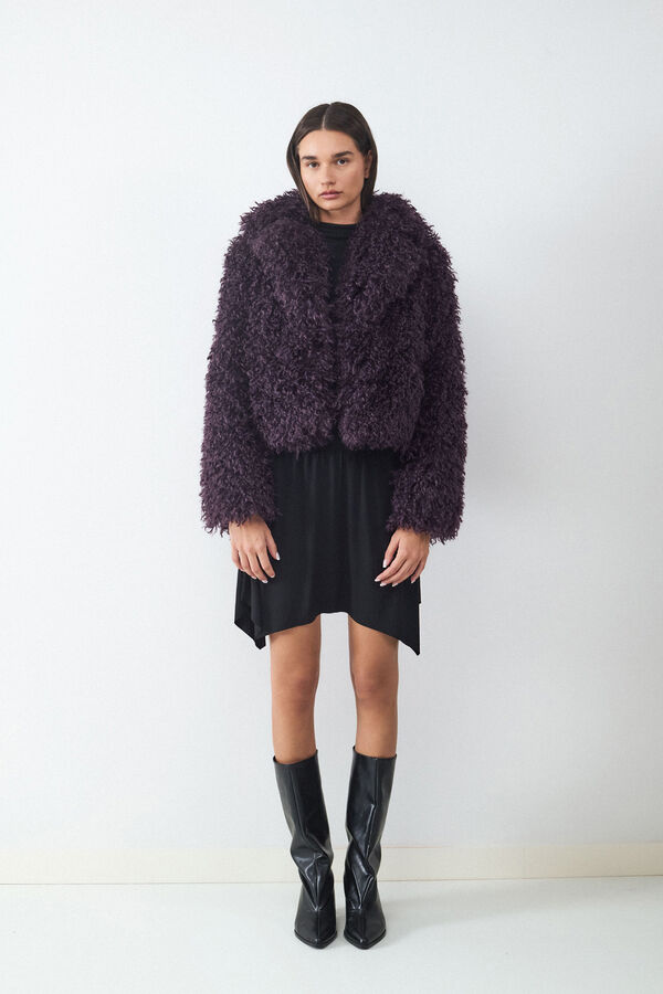 Balmohk Abrigo efecto pelo solapa morado/lila