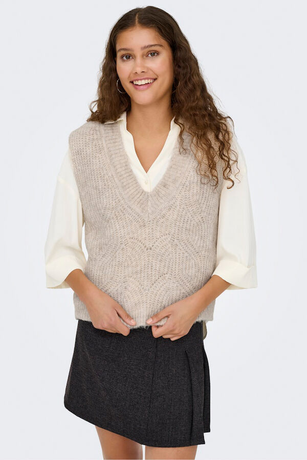 Only Structured V neck gilet brown