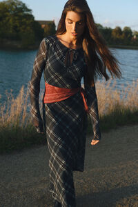 Springfield Vestido midi xadrez de chiffon