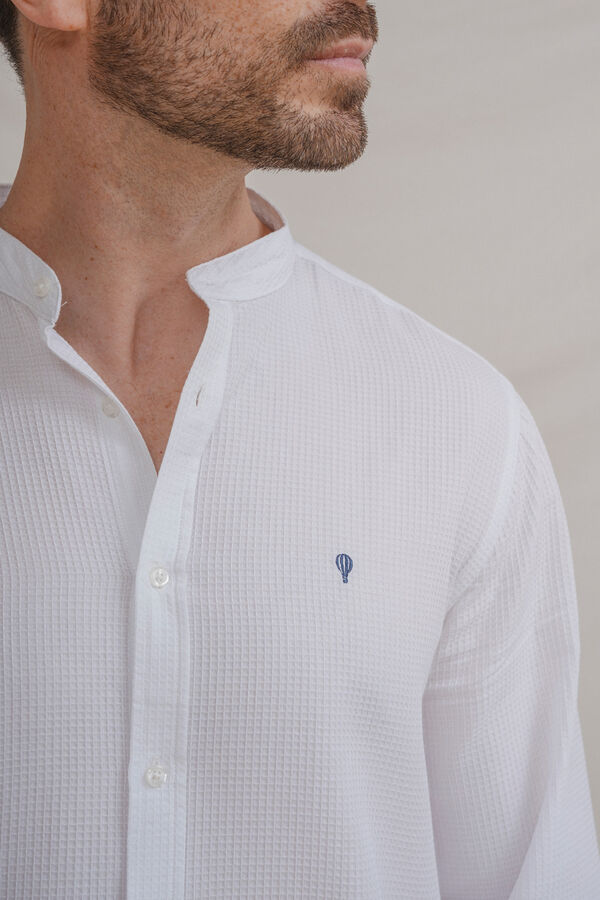 Celopman Checked fabric mandarin collar shirt white