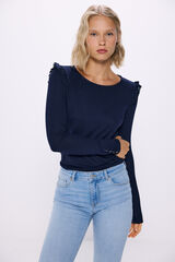 Springfield Lace ruffle shoulder t-shirt blue