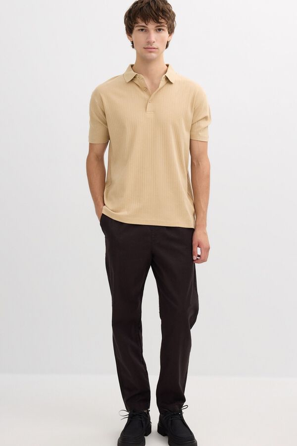 Inside Ribbed basic polo shirt brown