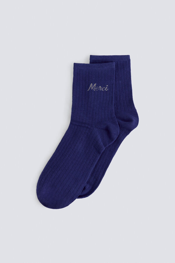 Springfield Ribbed word socks blue