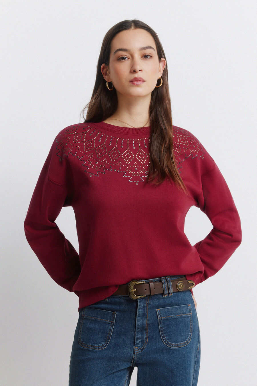 Sudadera cuello boho aplicaciones