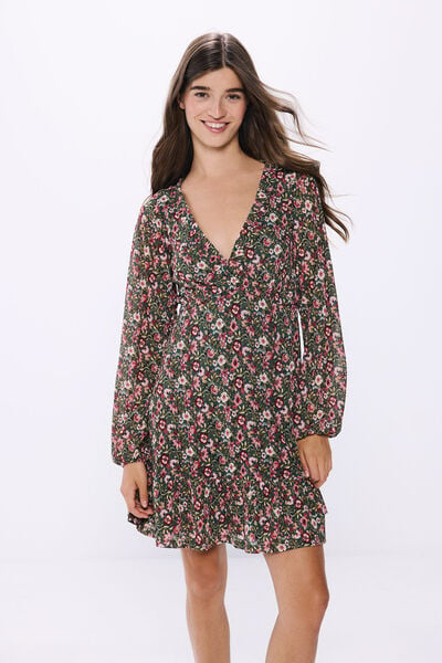 Springfield Short floral print dress ecru