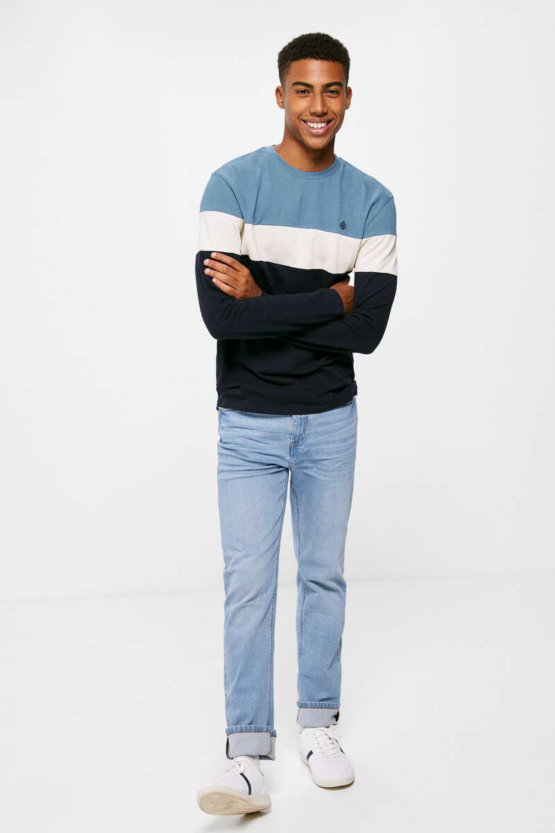Springfield Long-sleeved T-shirt with piqué seams blue