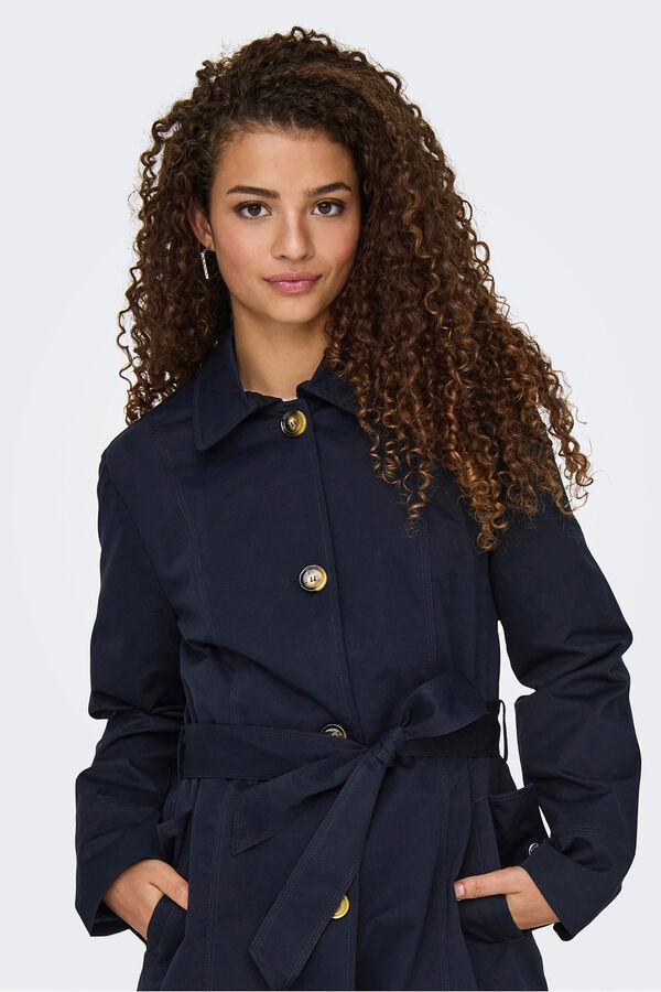 JDY Trench coat with belt buttons blue