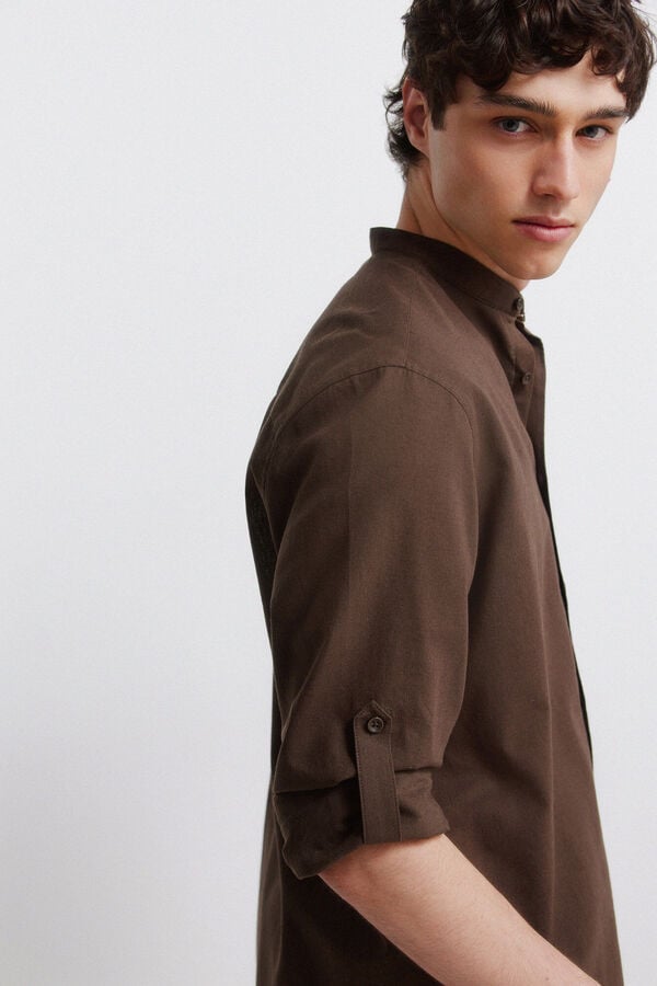 Springfield Linen mandarin collar shirt nude