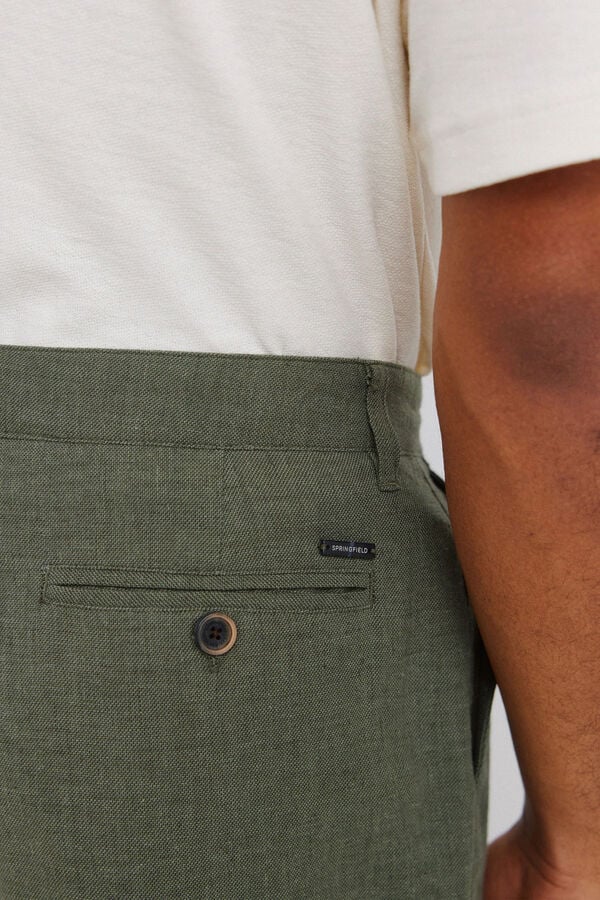 Springfield Bermuda dobby en lin comfort fit beige