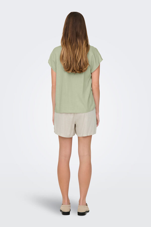 JDY Blusa manga corta lino gris