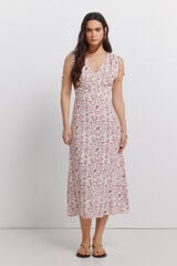 Springfield Printed tie midi dress brown