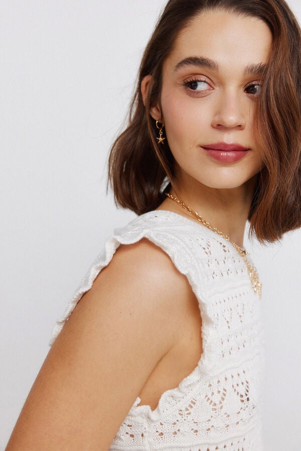 Springfield Pointelle ruffle top brown