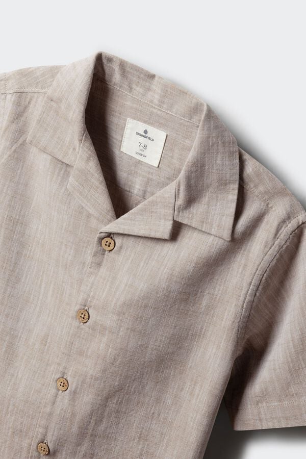 Springfield Kids Camisa manga curta para menino em efeito linho camel