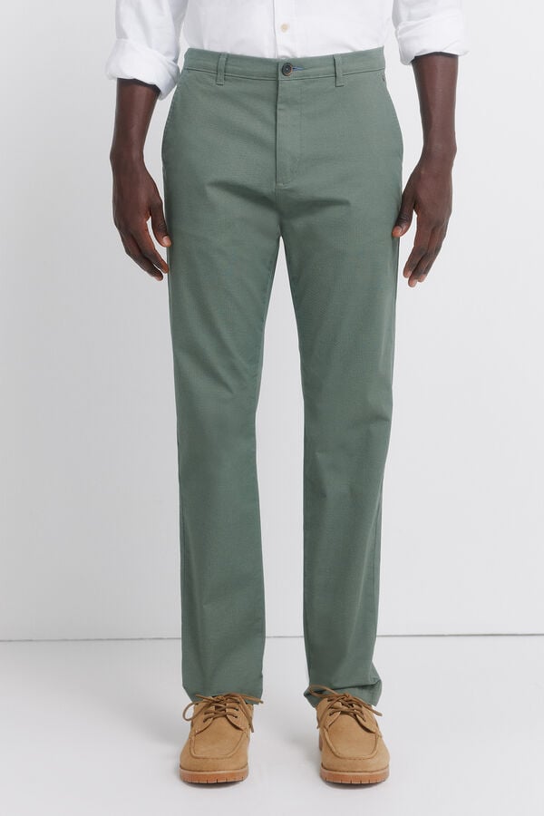 Springfield Slim fit micro-print trousers green