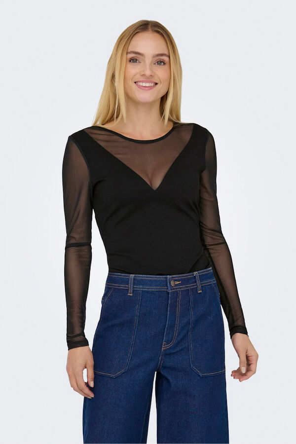 Only Halbtransparenter, enger Body Schwarz