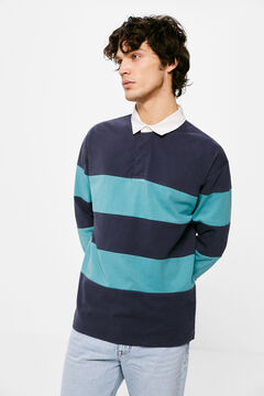 Springfield Long-sleeved striped rugby polo shirt blue