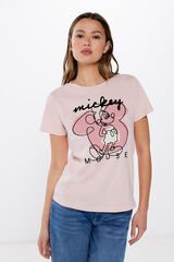 Springfield T-shirt with raised Mickey Mouse roze