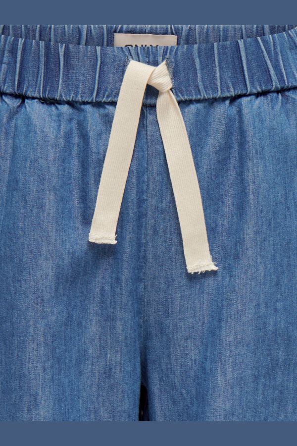 Only Girls Wide leg ruched waist drawstring jeans blue
