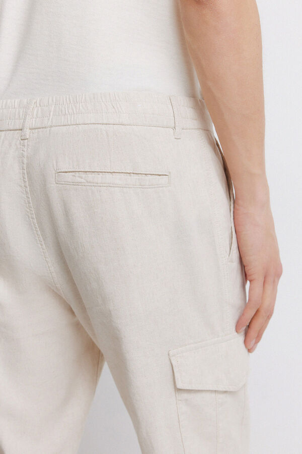 Springfield Linen cargo slim fit trousers grey