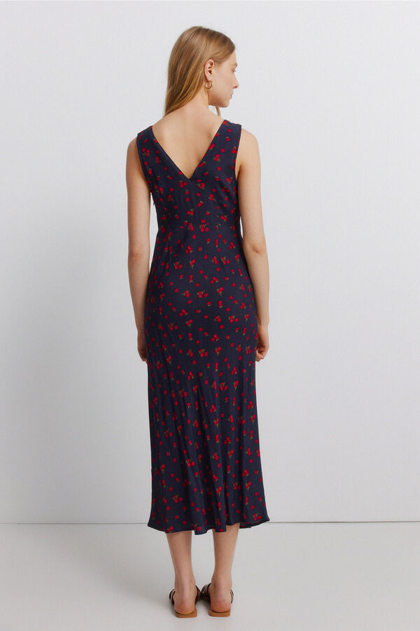Springfield Fruit print midi dress with straps blue