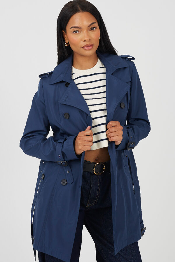Brave Soul Trench coat with belt and buttons Plava