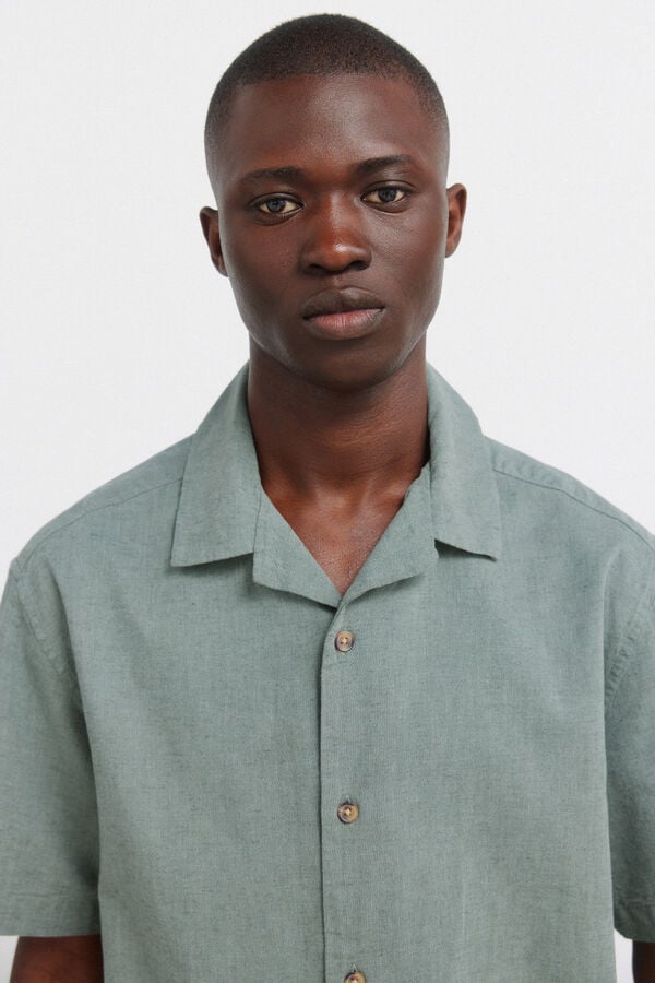 Springfield Linen bowling short sleeve shirt green