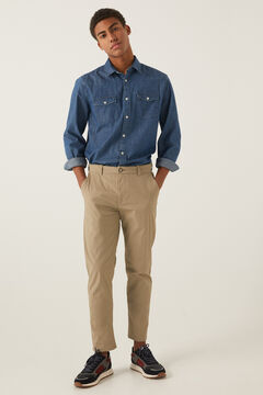 Springfield Pantalon chino micro-imprim&eacute;. fonc&eacute;