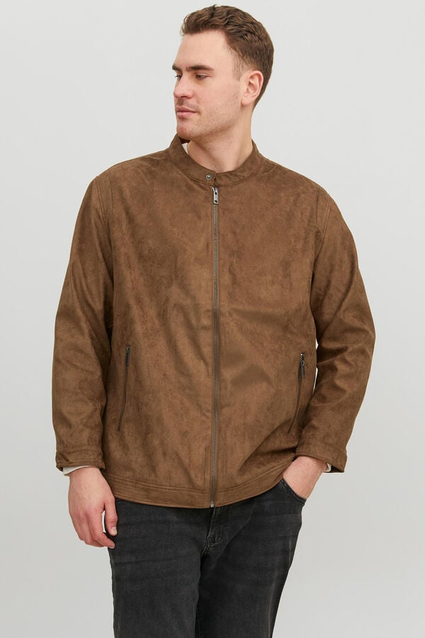 Springfield PLUS faux leather biker jacket brown