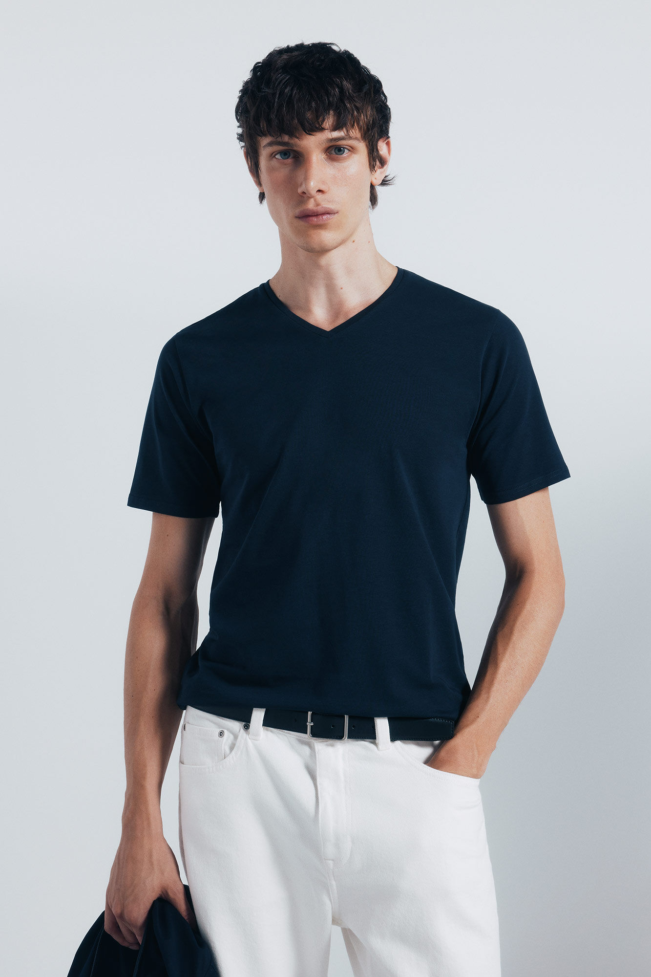Springfield Basic cotton lycra V T-shirt