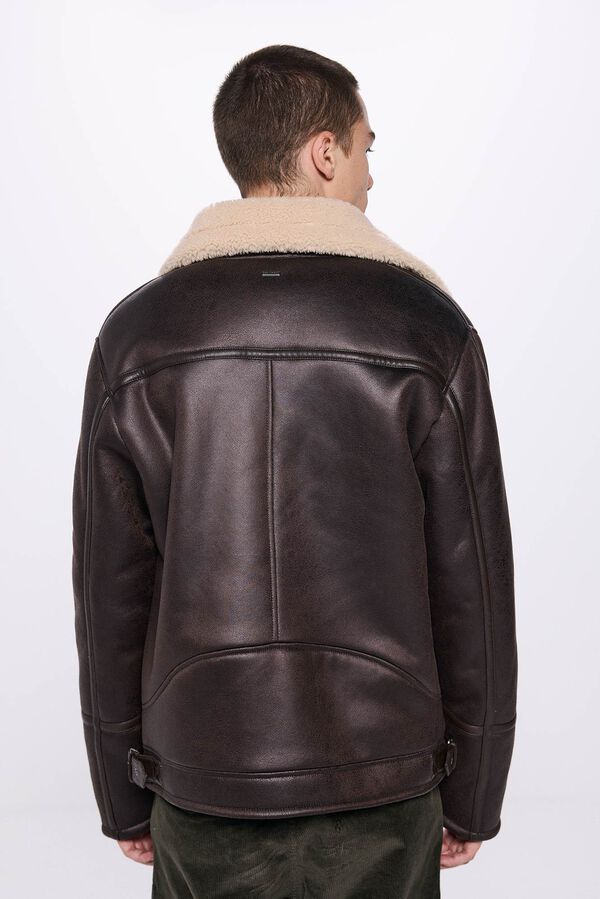 Springfield Double-faced zipped leather jacket brown