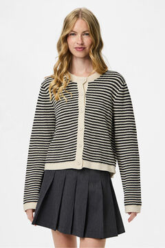Pieces Contrast striped round neck cardigan