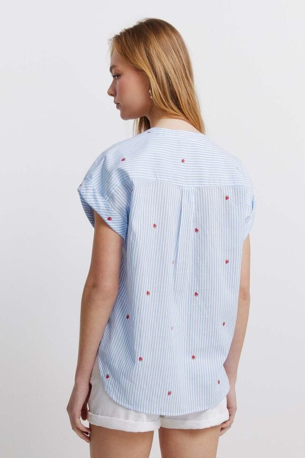 Springfield Cotton mandarin collar shirt blue