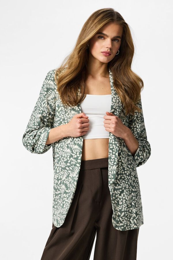 Pieces Floral print three-quarter sleeve blazer green