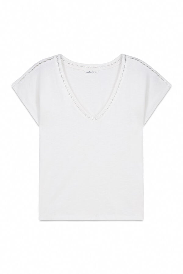Springfield T-shirt decote em V de renda branco
