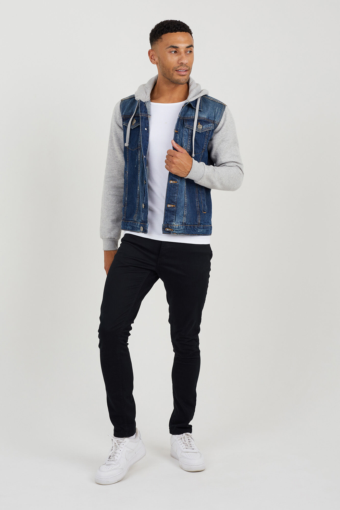 Men'S Layered Hooded Denim Vest | Sleeveless hoodie, Denim vest, Fashion